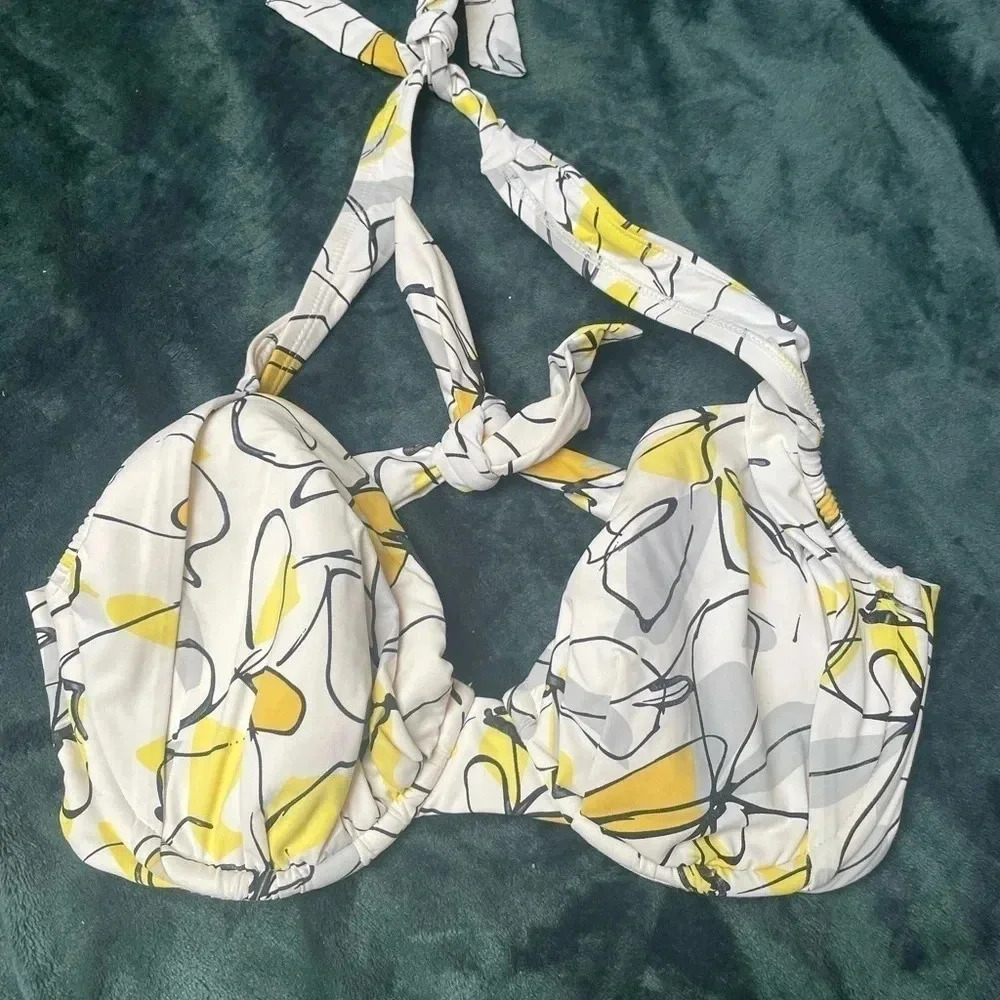 Jantzen Underwire Bikini Top Yellow White GUC! Size 38D #204